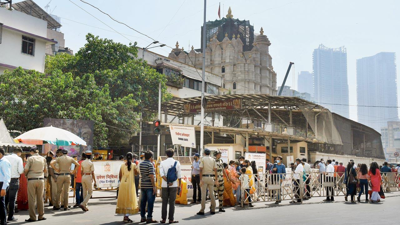 People at Siddhivinayak Temple on the occasion of Angarak Chaturthi. File pic/Ashish Raje