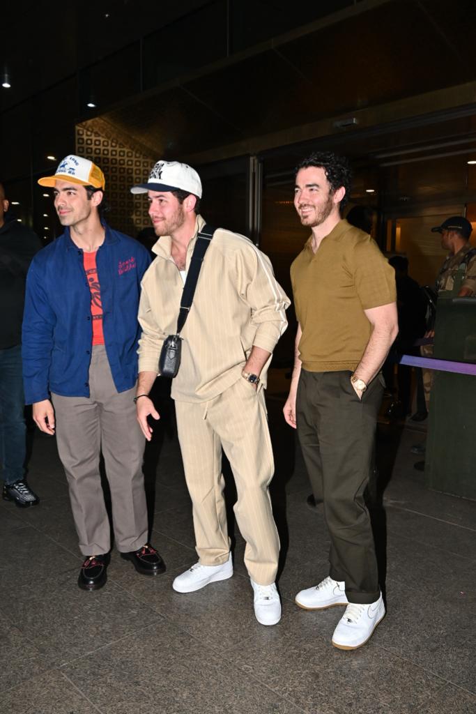 Jonas Brothers were clicked at the airport as they came to Mumbai for Lollapalooza India 2024