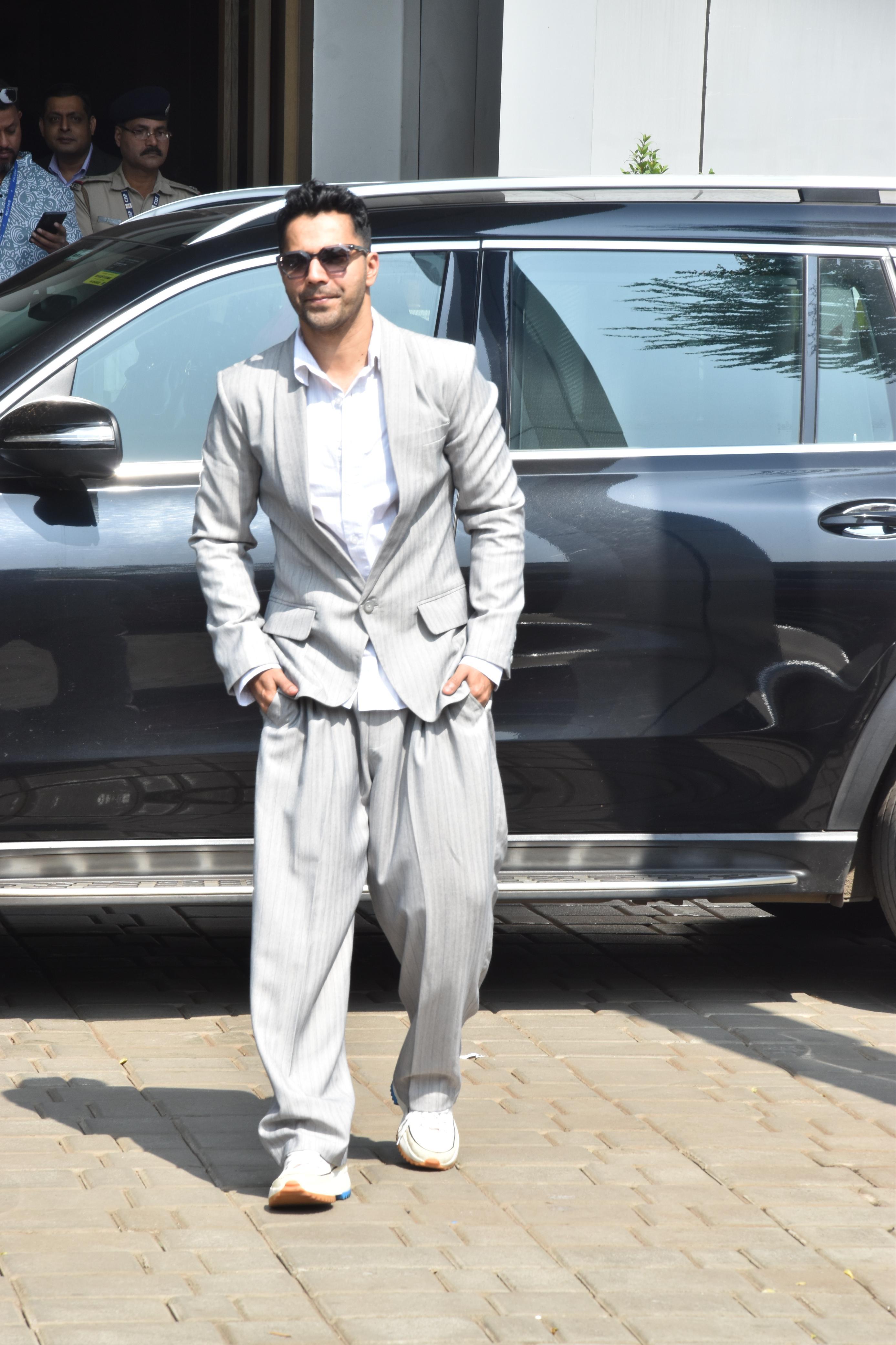 Varun Dhawan was photographed in a smart three-piece suit