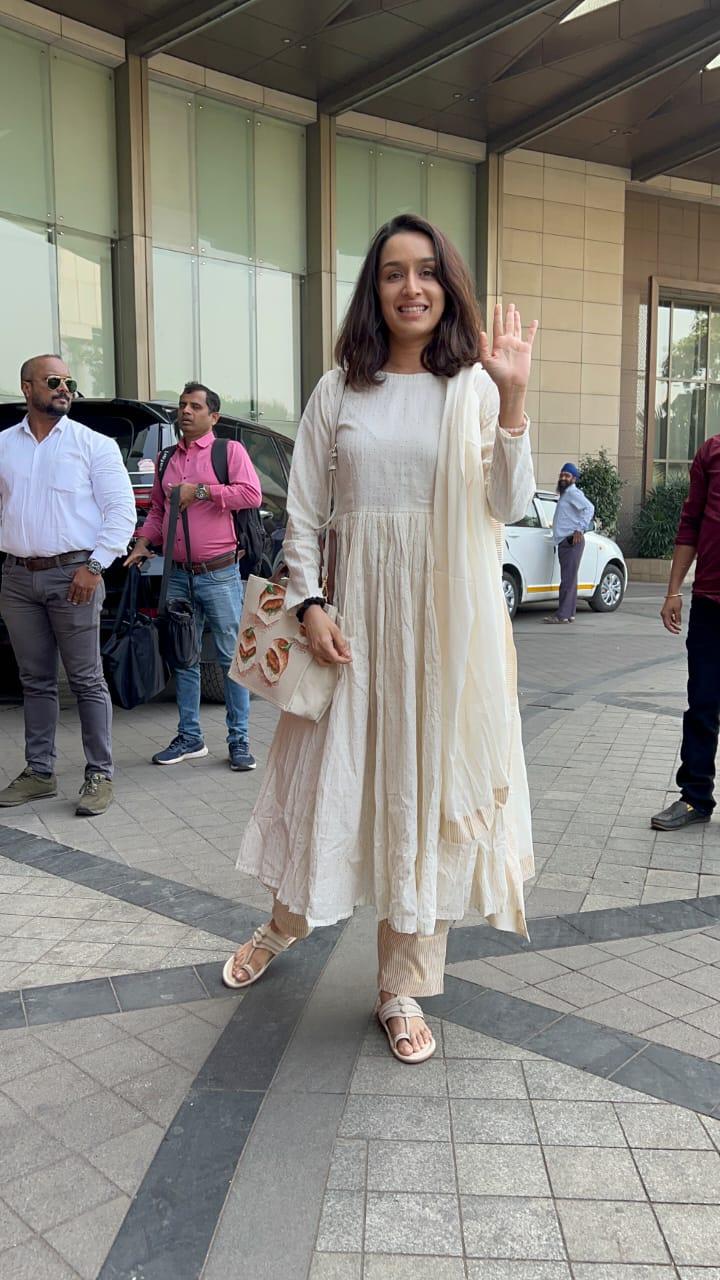 Shraddha Kapoor looked beautiful in a white kurta set as she was photographed in the city