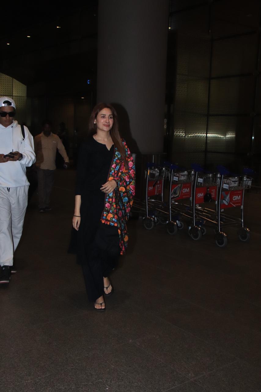 Mahira Sharma was snapped at the airport in a stunning black kurta set paired with multi-coloured dupatta