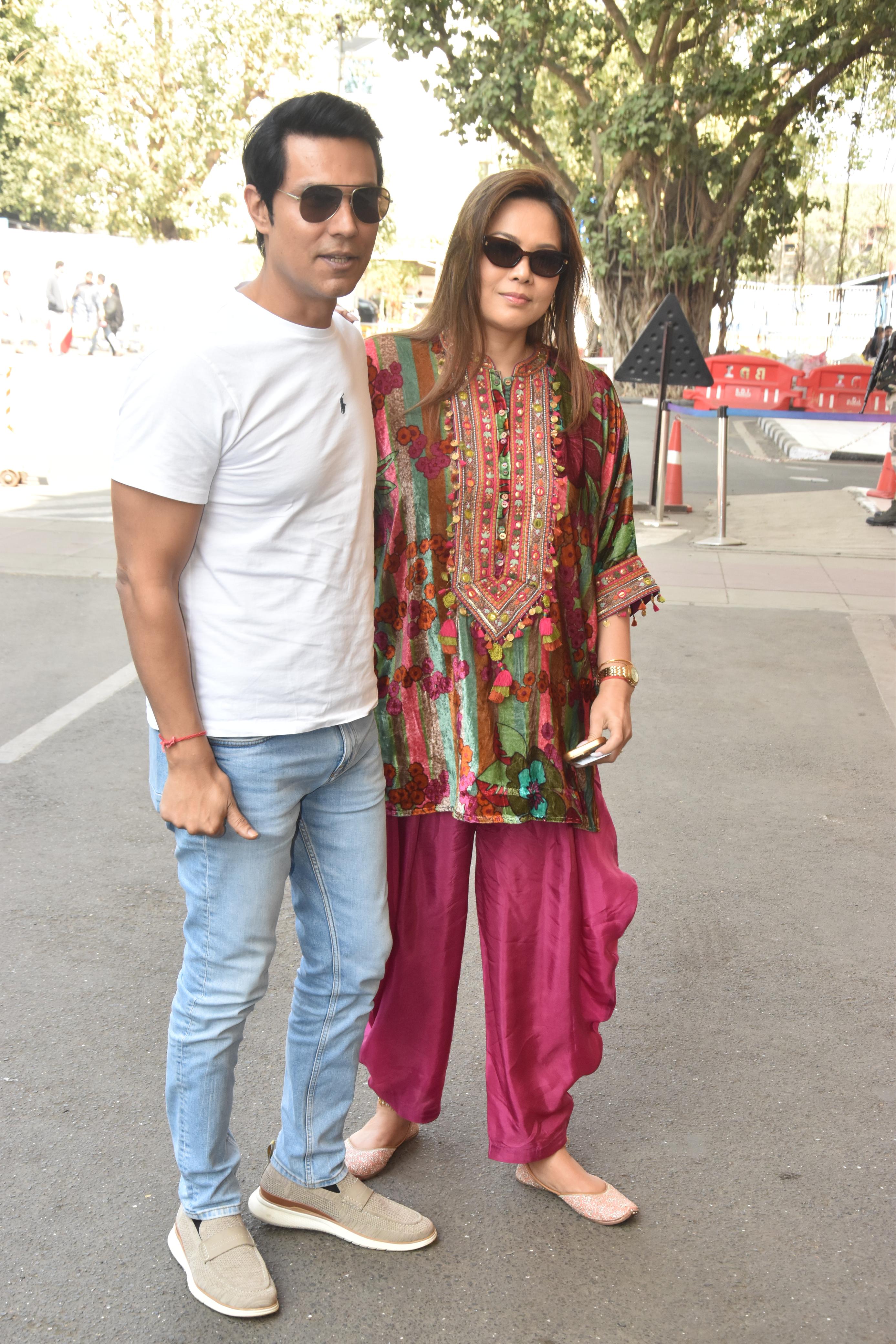 Randeep Hooda and Lin Laishram were clicked at the airport as they jetted for the grand ceremony in Ayodhya