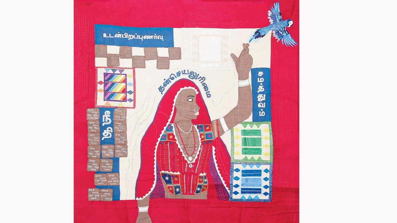 Woman of India by Porgai Artist Association highlights a woman’s perspective on their experiences of the values of liberty, justice and equality enshrined in the constitution