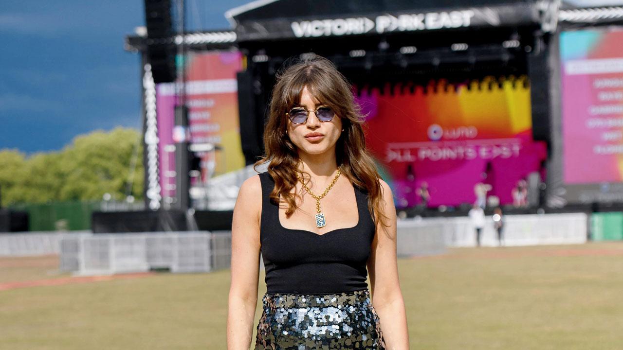 Fashion stylist Tania Hergenhahn wears Chloe boots, Monsoon skirt, vintage top and Taylor Morrison sunglasses at All Points East Festival 2023 at Victoria Park, London. Pics/Getty Images