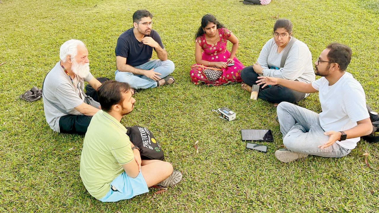 (In white) Vedant Mhatre with the group