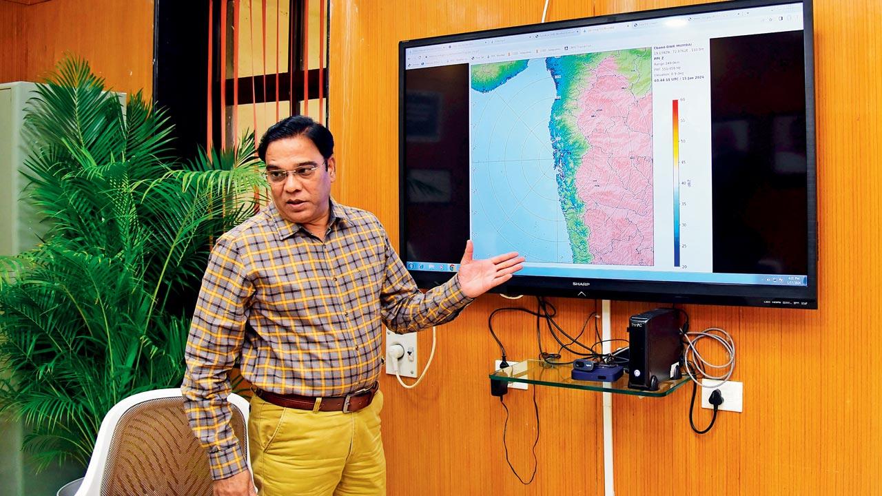 Sunil G Kamble shows the exact location of the Veravali Doppler radar placed in Goregaon to predict flash floods and cloud bursts