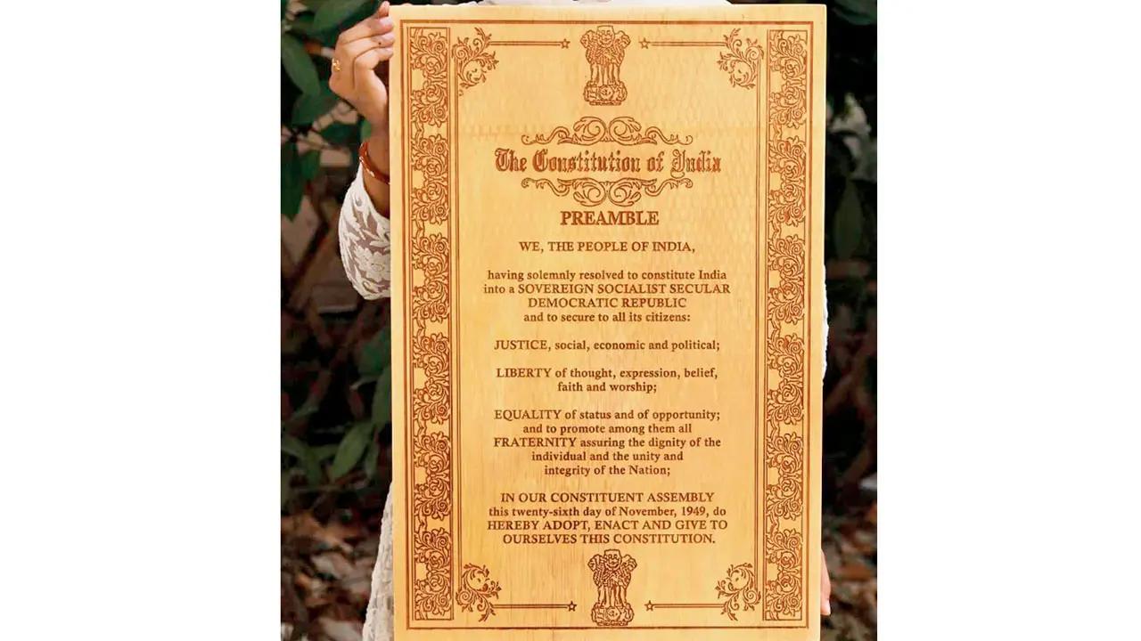 This wooden frame — designed by artist Beohar Rammanohar Sinha, with calligraphy by Prem Behari Narain Raizada — is available in different sizes and material, and comes engraved with the Preamble of the Indian Constitution. Log on to: woodgeekstore.comCost: Rs 2,599