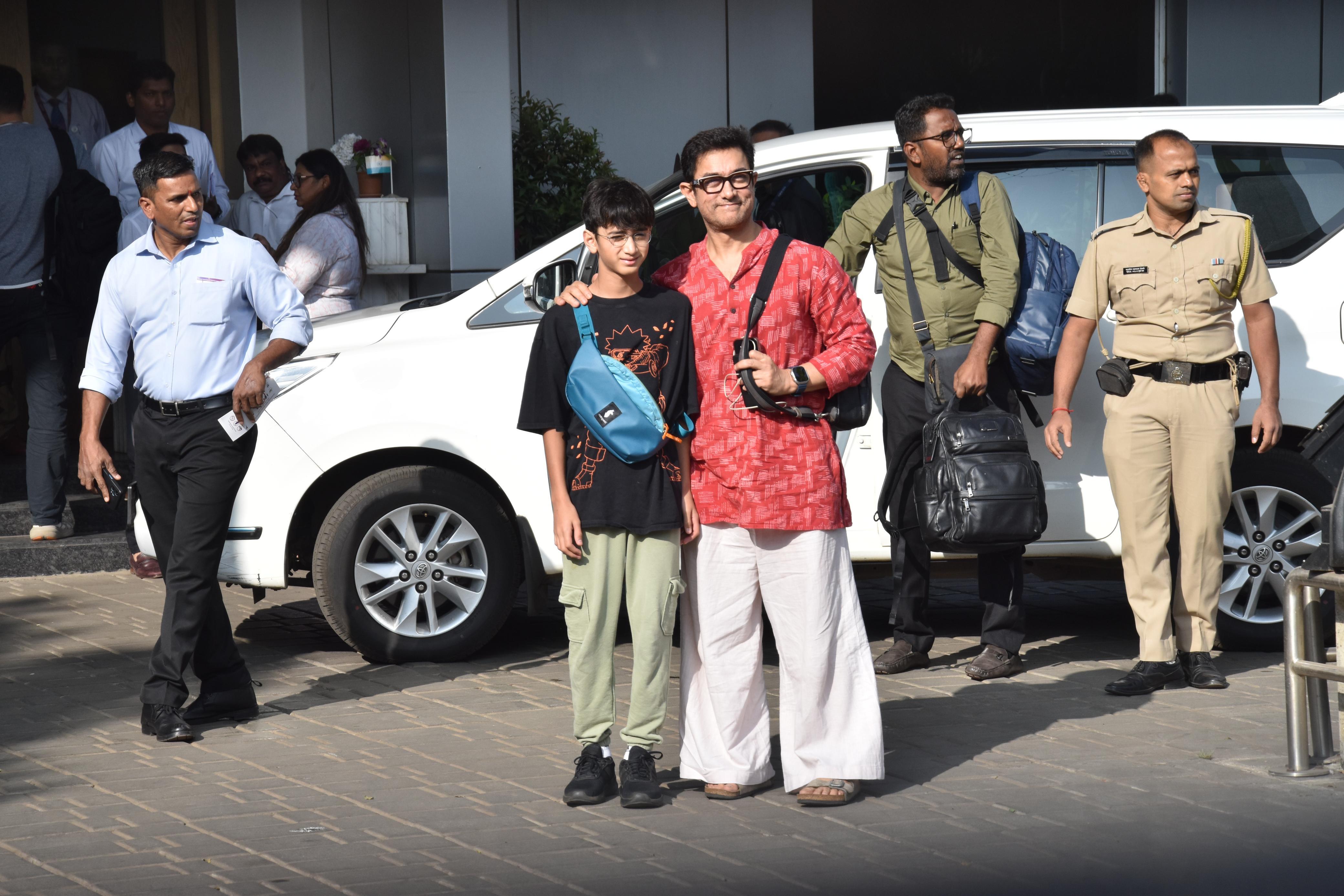 Aamir Khan and Azad Rao were spotted at the airport as they were jetting off to Udaipur for Ira Khan's wedding
