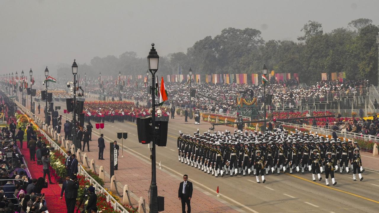 The parade was heralded by over 100 women artistes playing Indian musical instruments such as sankh, naadswaram and nagada instead of traditional military bands kickstarting the celebrations