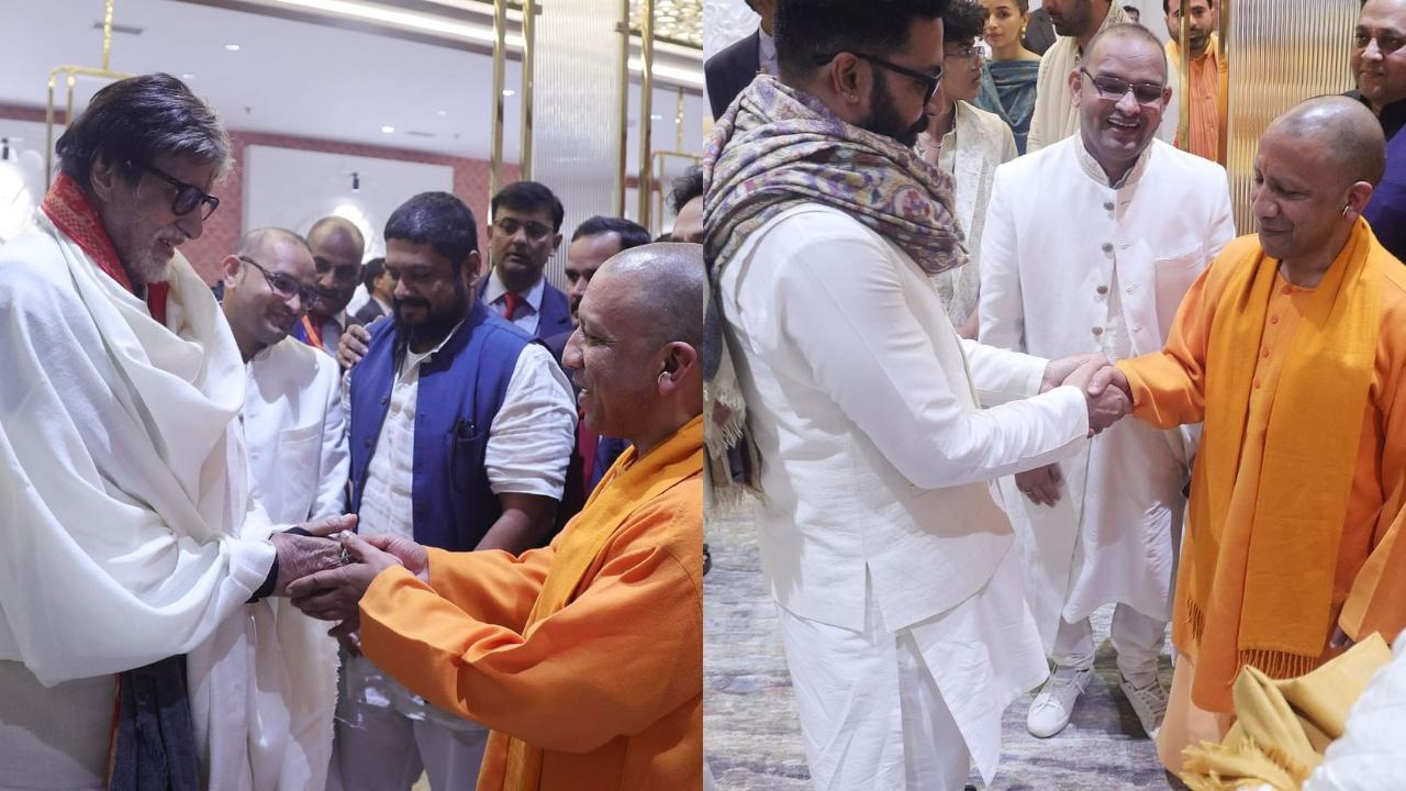 Ram Mandir Pran Pratishtha: Amitabh Bachchan and Abhishek Bachchan meet Yogi Adityanath at the grand event, see pics