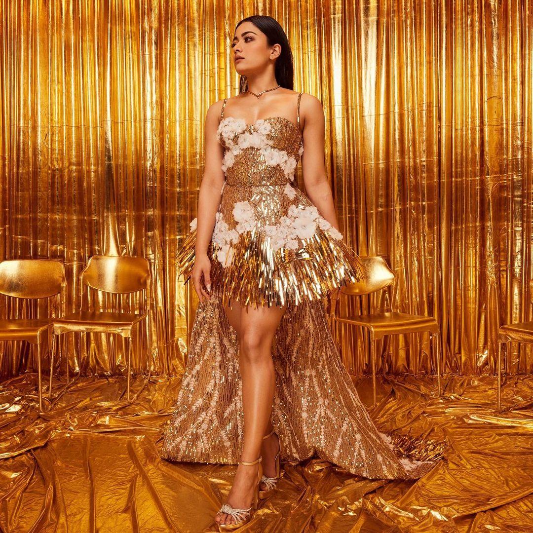 Rashmika dazzles in a sparkling and beautiful dress, perfect for any party