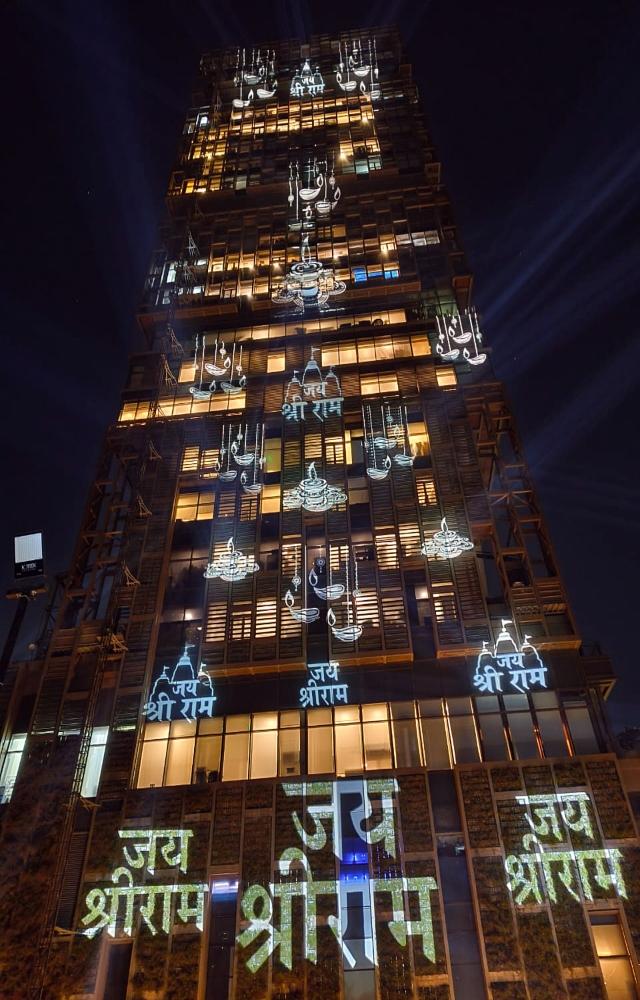 Reliance Industries chairman Mukesh Ambani`s residence `Antilia` was decorated with lights on Ram temple consecration ceremony in Ayodhya 