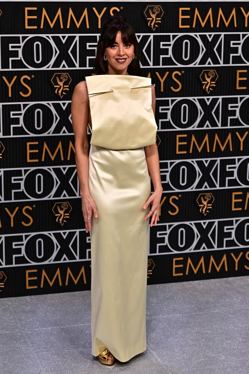 Aubrey Plaza went the campy way in this yellow Loewe dress which featured a giant pin at Emmy Awards 2024