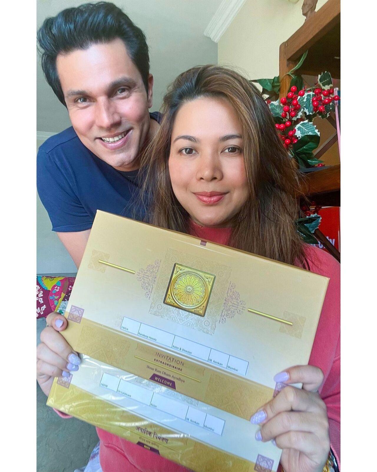 Newlyweds Randeep Hooda and Lin Laishram took to social media and shared a picture of them flaunting the invitation to the Ram temple