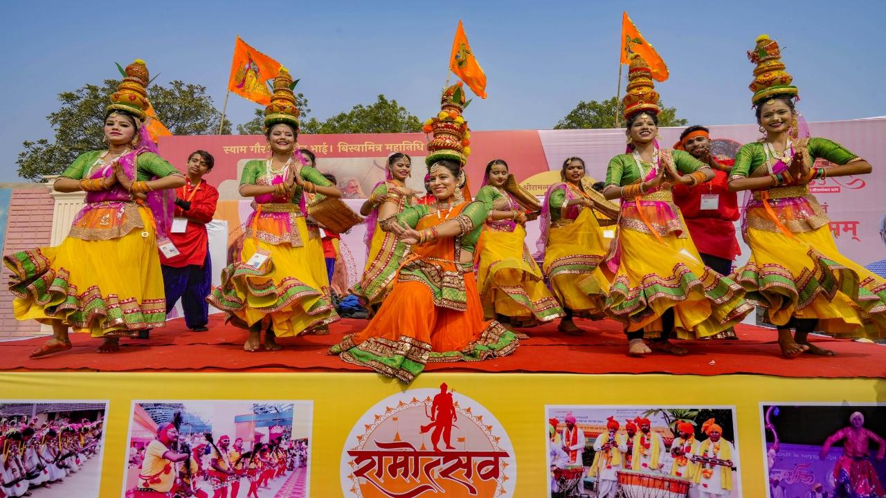 The streets and skyline of Ayodhya are covered with saffron flags fluttering from rooftops of buildings, small and big. Cut-outs of the Ram temple along with Lord Ram have been put up at Lata Mangeshkar Chowk, while ornamental lamp posts along the Ram Path bearing design themed on 'Ramanadi tilak' and light patterns depicting religious symbols have turned the city into a land of festivities.
