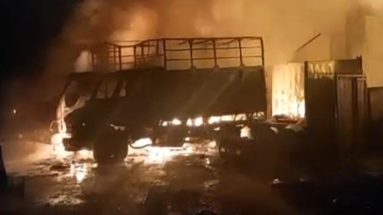 Three tempos parked outside the chemical company were completely engulfed in flames within minutes of the fire's outbreak, an official said