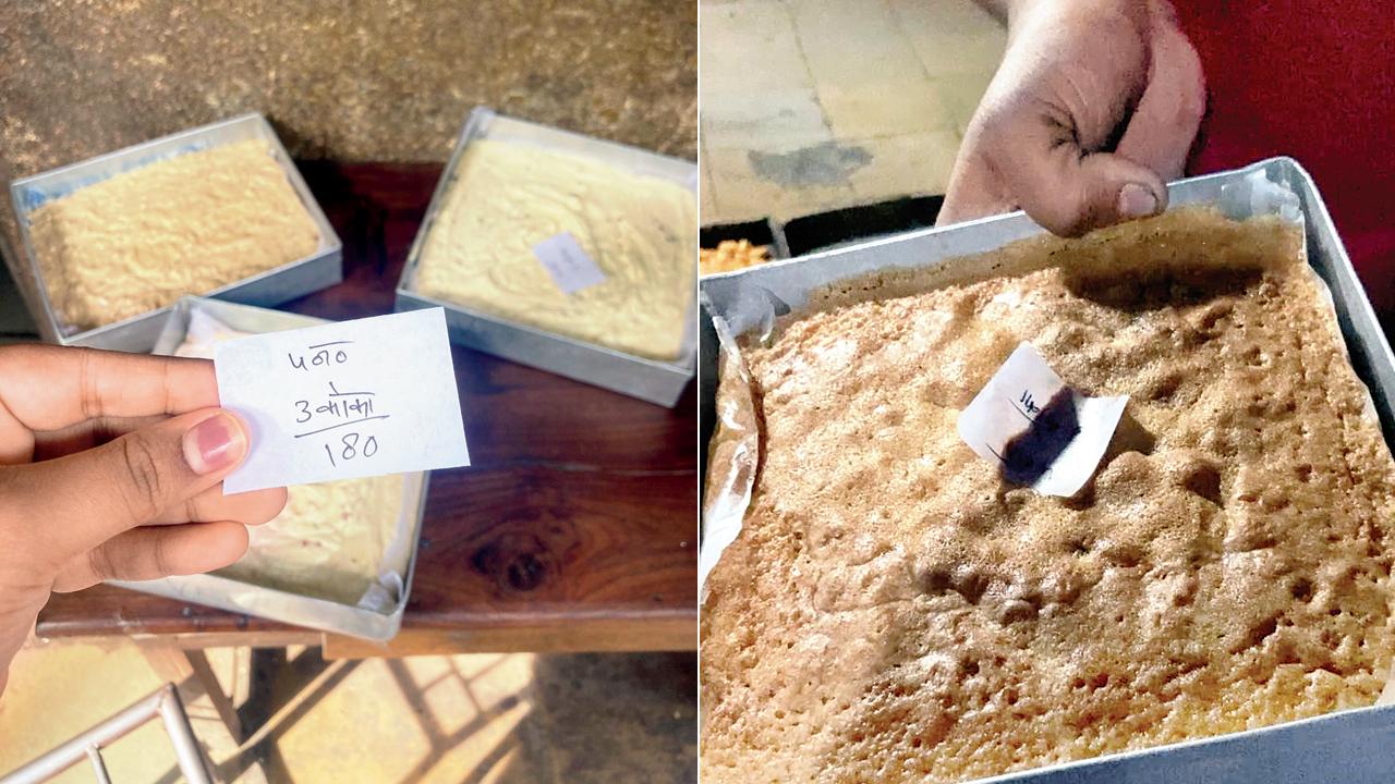 The cake with a note indicating its owner
