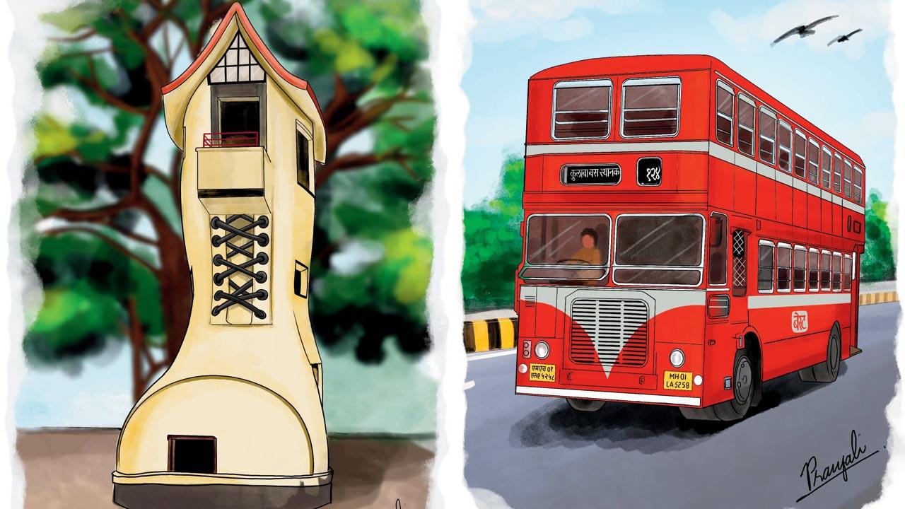 Boot house and double-decker bus are part of the zoom art creations