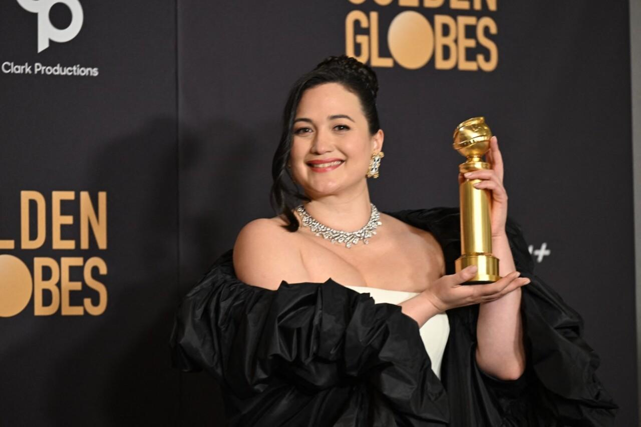 US actress Lily Gladstone poses with the award for Best Performance by a Female Actor in a Motion Picture - Drama for 
