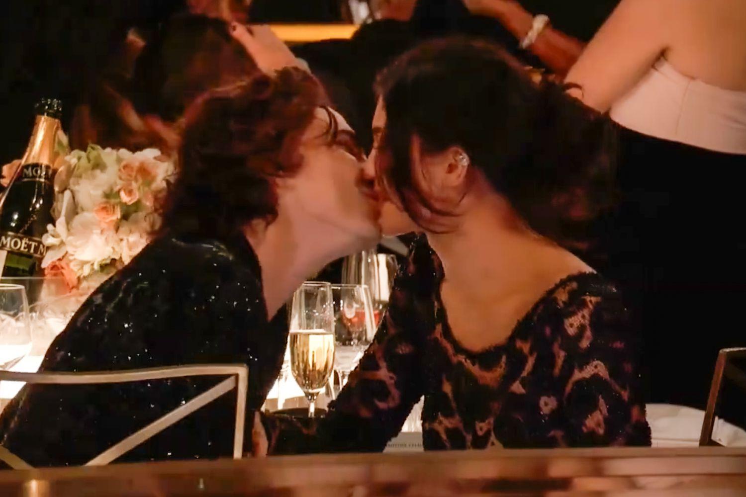 Timothee Chalamet and Kylie Jenner shared a sweet peck at the award show