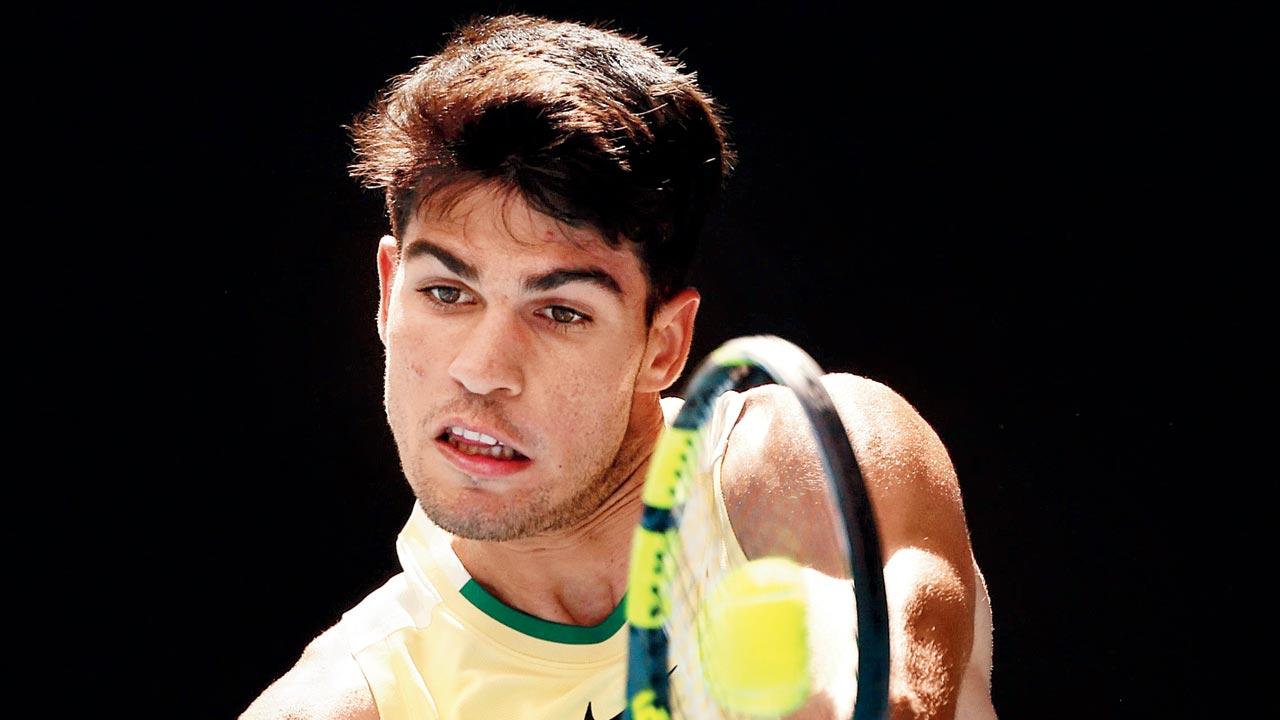 Carlos Alcaraz against Juncheng Shang in Melbourne on Saturday