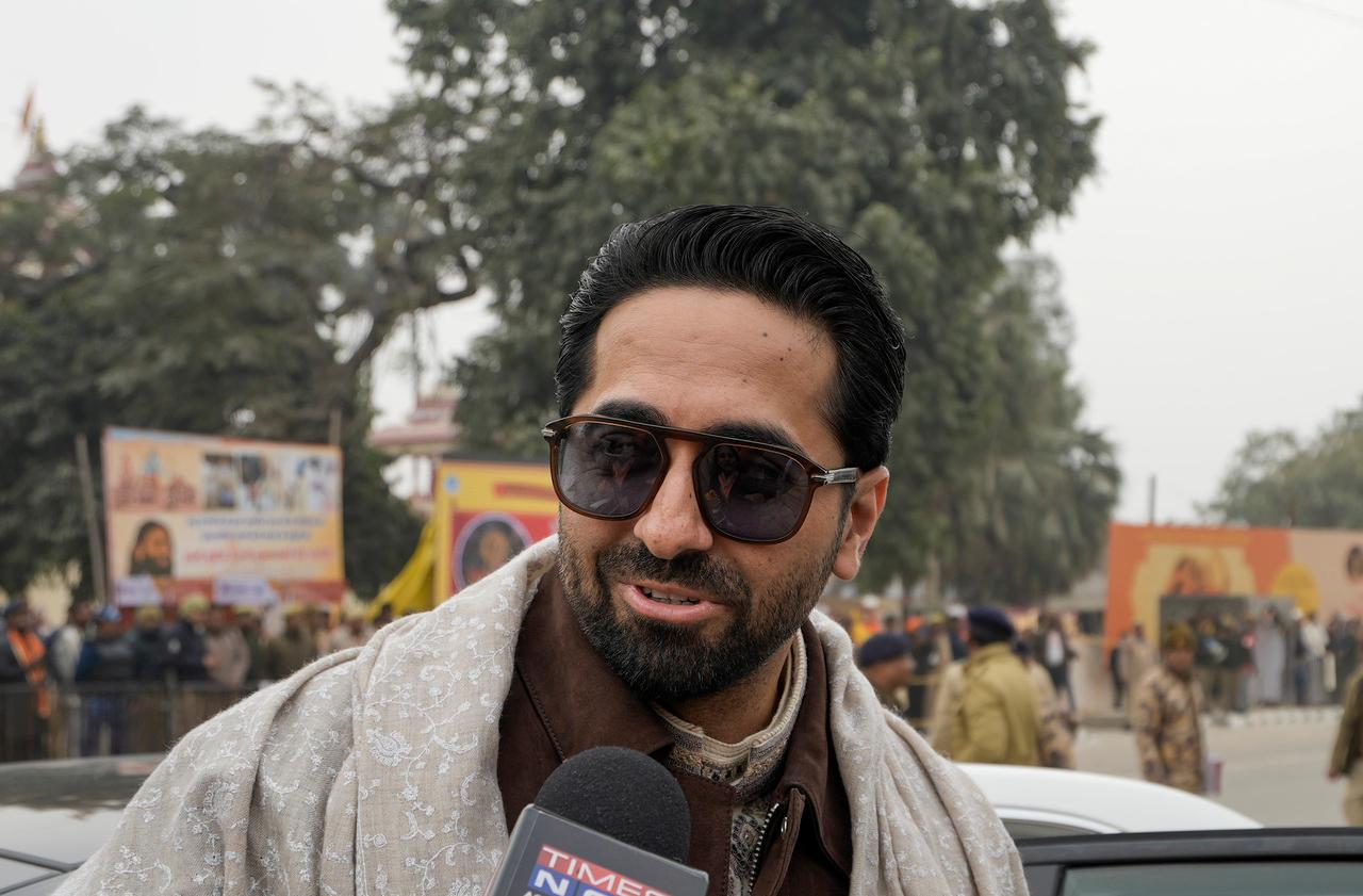 Ayushmann Khurrana was seen interacting with the media as he arrived for the Pran Pratishtha ceremony