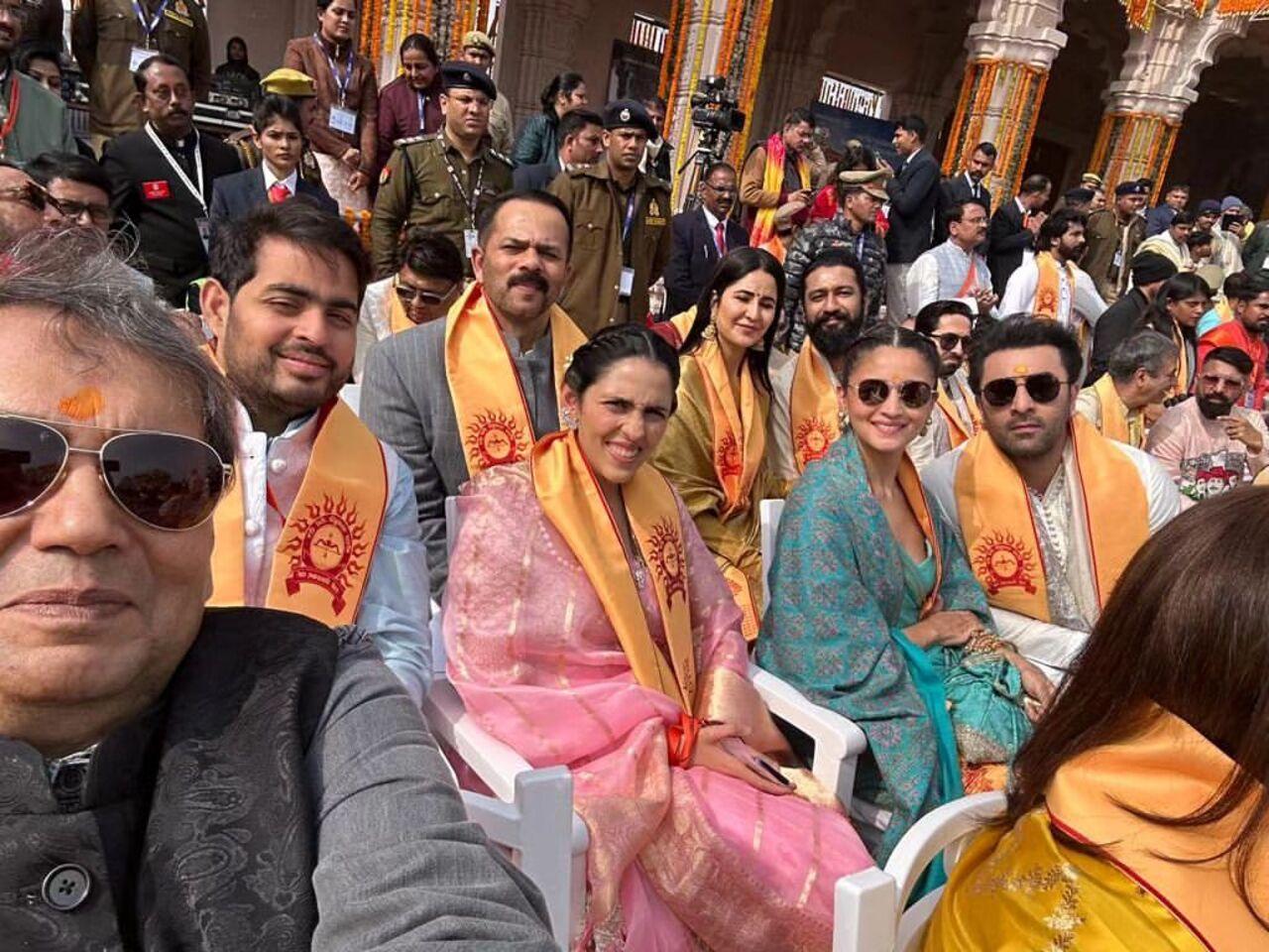 Subhash Ghai managed to click a star-studded selfie featuring Ranbir Kapoor, Alia Bhatt, Rohit Shetty, Vicky Kaushal, Katrina Kaif, Aakash Ambani and Shloka Mehta