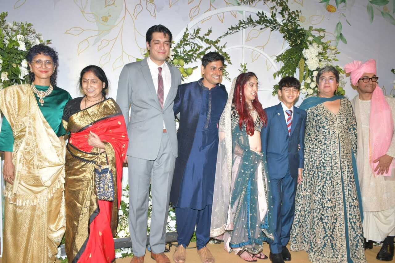 Aamir opted for a cream-coloured sherwani and a pink turban. Aamir's first wife Reena Dutta, ex-wife Kiran Rao and sons Junaid Khan and Azad also posed for family pics