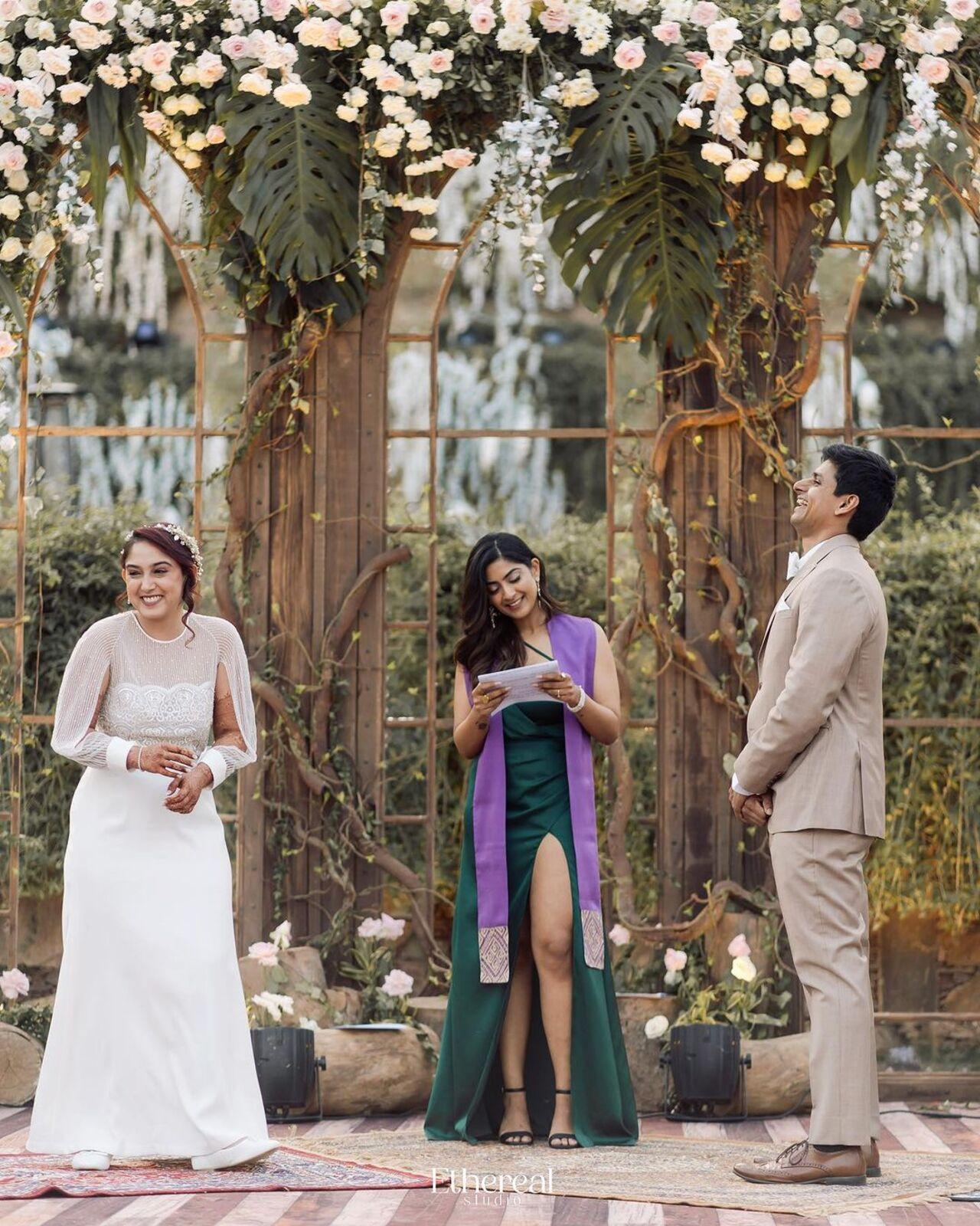 Ira and Nupur have a light moment as the former's cousin Zayn Marie officiates their wedding