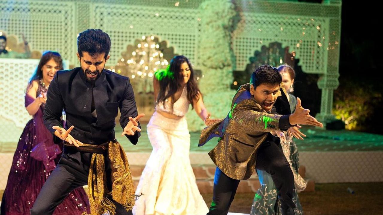 Groom Nupur Shikhare impressed his bride with an energetic performance dedicated to Ira. Nupur danced to multiple songs during the sangeet and also sang a song for Ira (Pic/David Poznic)