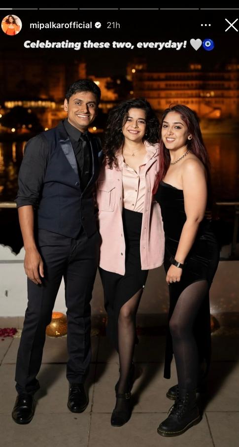 At one of the festivities, Mithila Palkar posed with the lovely couple. They looked absolutely striking!