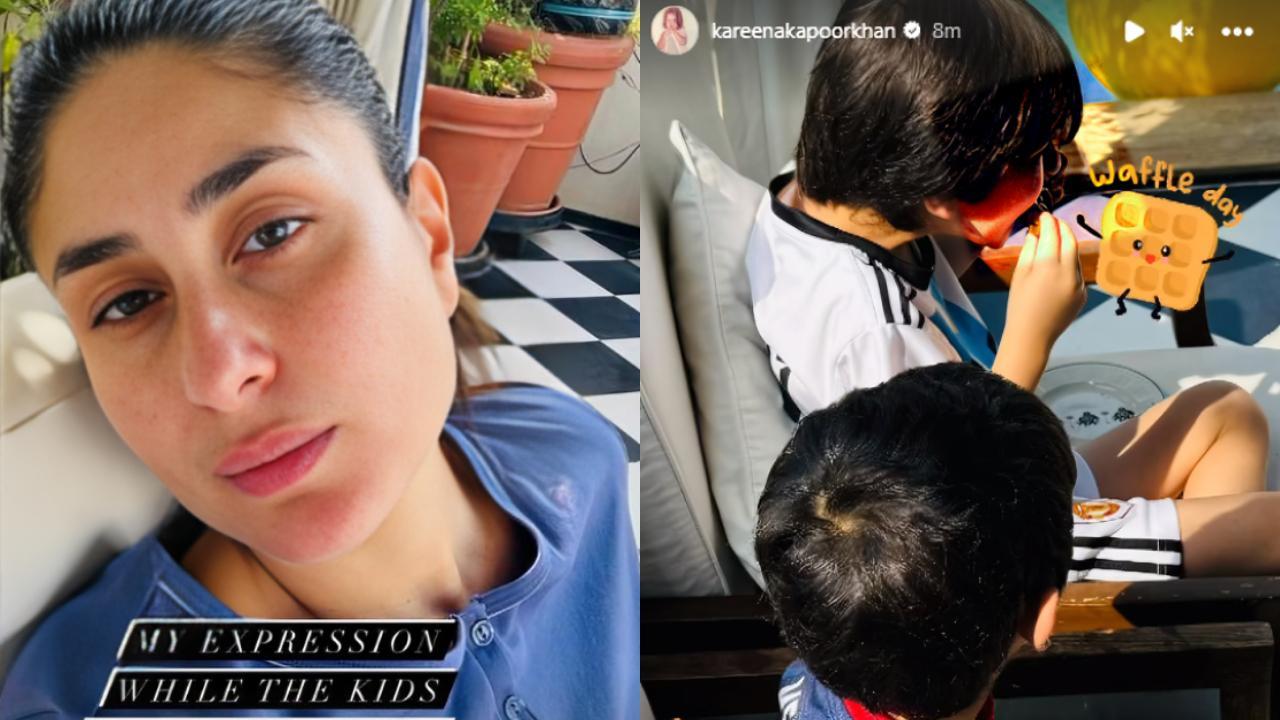 Check out Kareena Kapoor's expression as sons Taimur and Jeh eat waffles for breakfast