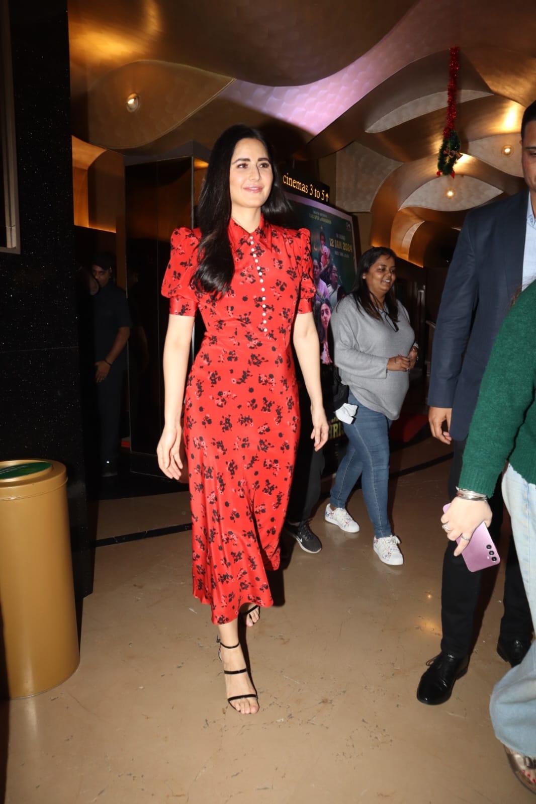 The press conference for the upcoming movie Merry Christmas was held in Mumbai on Thursday. Actress Katrina Kaif was spotted arriving for it