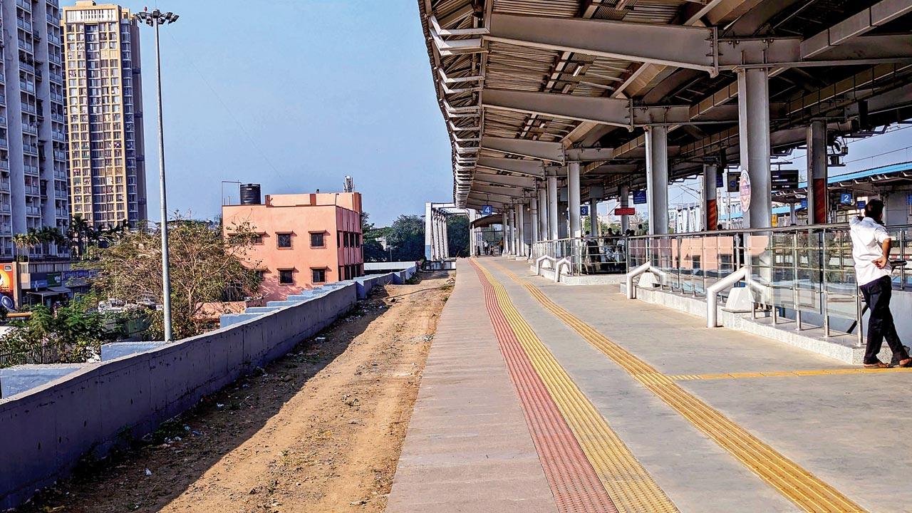 Platform four at Digha Gaon station for trains to Kalwa-Kalyan
