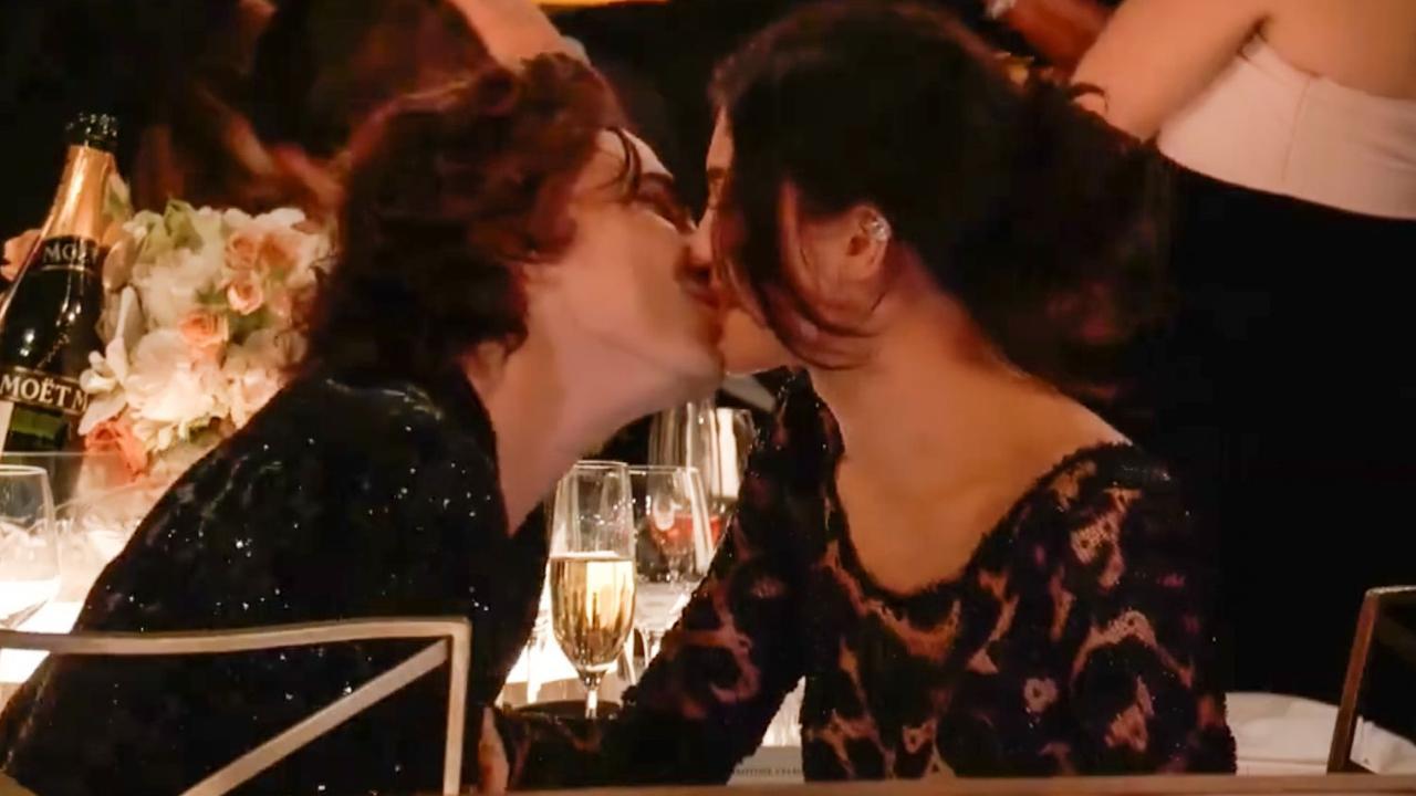 Kylie Jenner and Timothee Chalamet share a sweet peck at Golden Globes 2024