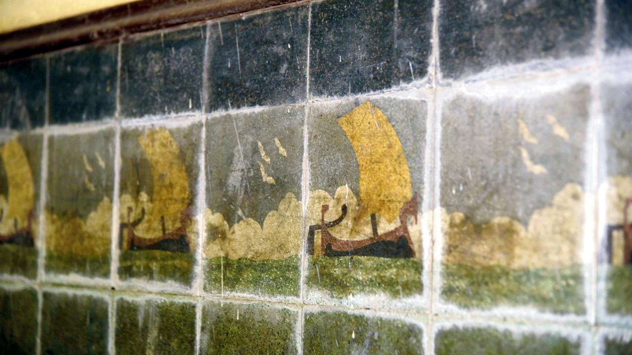Tile detail of Christopher Columbus’ ship at the La Pinta entrance. File pics