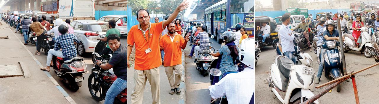 Vehicles queue up outside a  Mira-Bhayandar petrol pump on Tuesday. Pics/Anurag Ahire