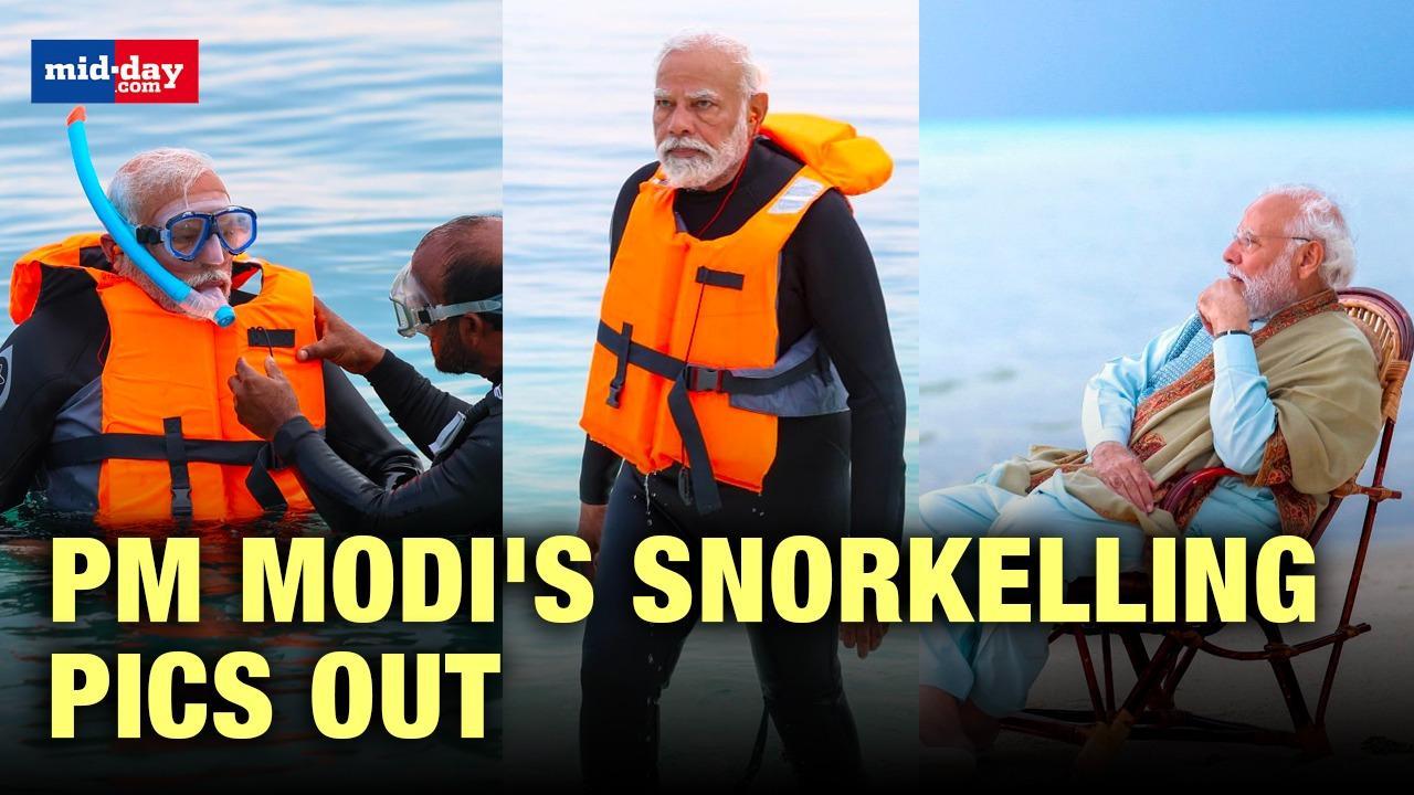 PM Modi in Lakshadweep goes snorkelling in viral pics