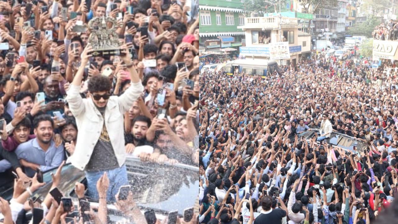 Massive crowd gathers as 'Dongri Ka chokra' Munawar Faruqui brings home Bigg Boss 17 trophy, watch