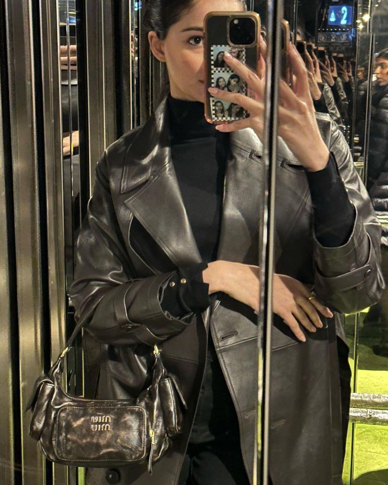 The 'Pati Patni Aur Woh' actress gets a quick lift selfie dressed in all black outfit perfect for the Paris weather