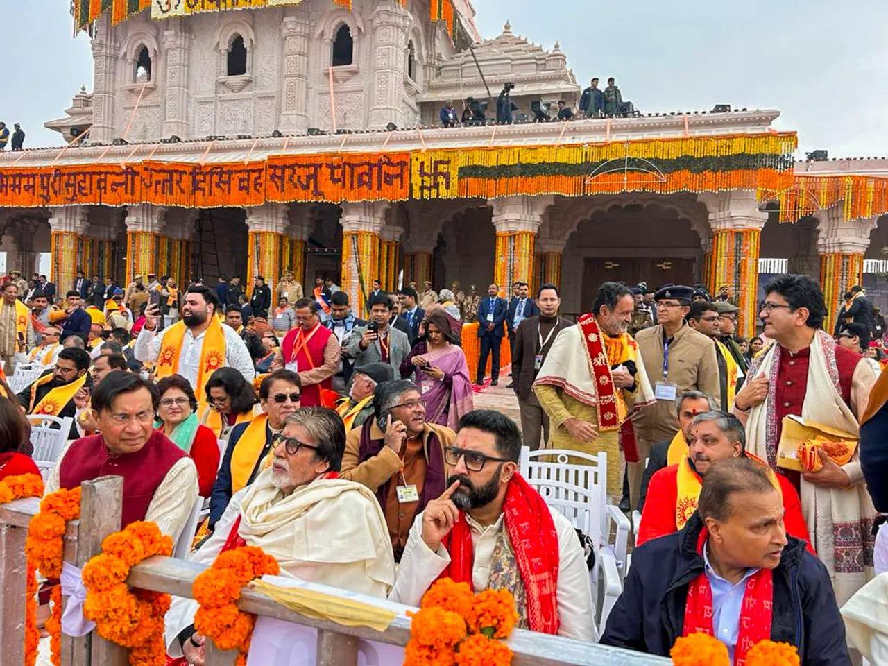 Amitabh Bachchan and Abhishek Bachchan at the Ram Mandir inauguration in Ayodhya earlier this week