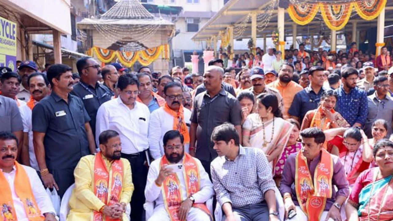 Shinde along with Shiv Sena leaders and karyakartas watched the live telecast of Pran Pratishtha ceremony at Ayodhya Ram Mandir