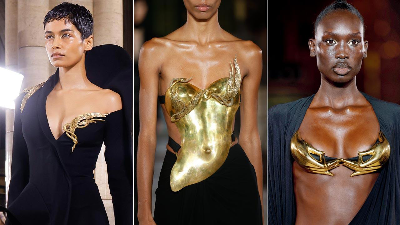 Gaurav Gupta pitched his Spring 2024 couture designs between art and fashion, solid and liquid, and perhaps given the brand’s reputation, chiselled tailoring and surface embossing 