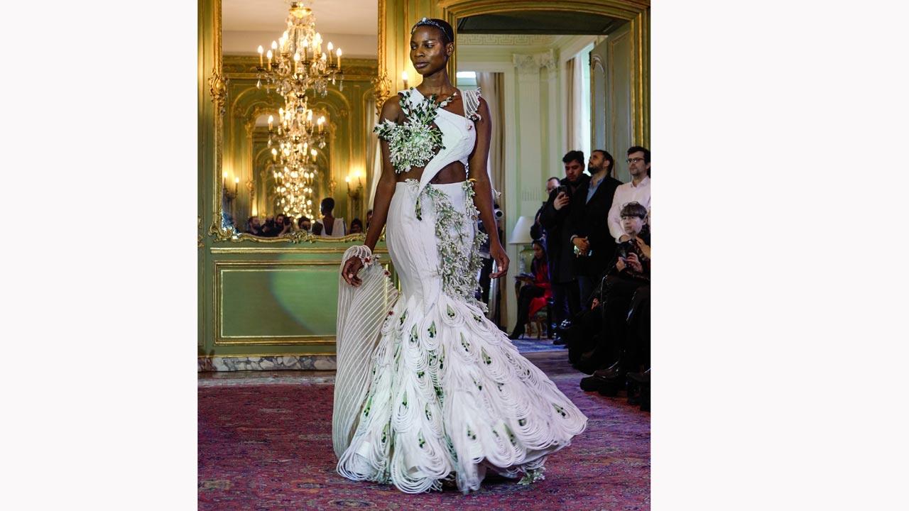 An evening gown or a bridal lehenga? Vaishali S left the choice to viewers as she showcased a cocktail ensemble celebrating mogra buds