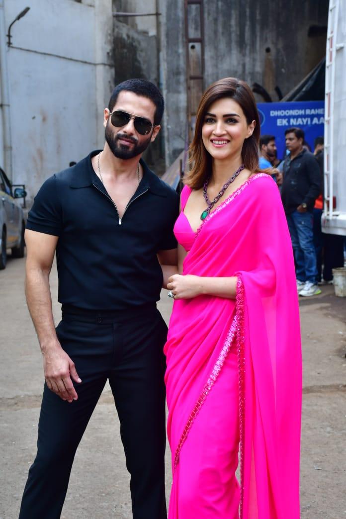 Kriti Sanon and Shahid Kapoor were clicked as they went to promote their upcoming romance drama