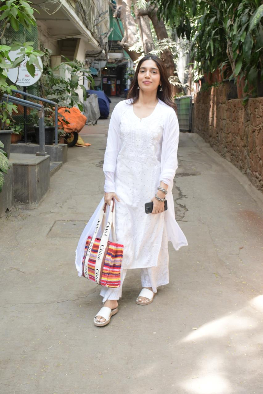 Bhumi Pednekar was spotted in Bandra today. The actress looked chic in white