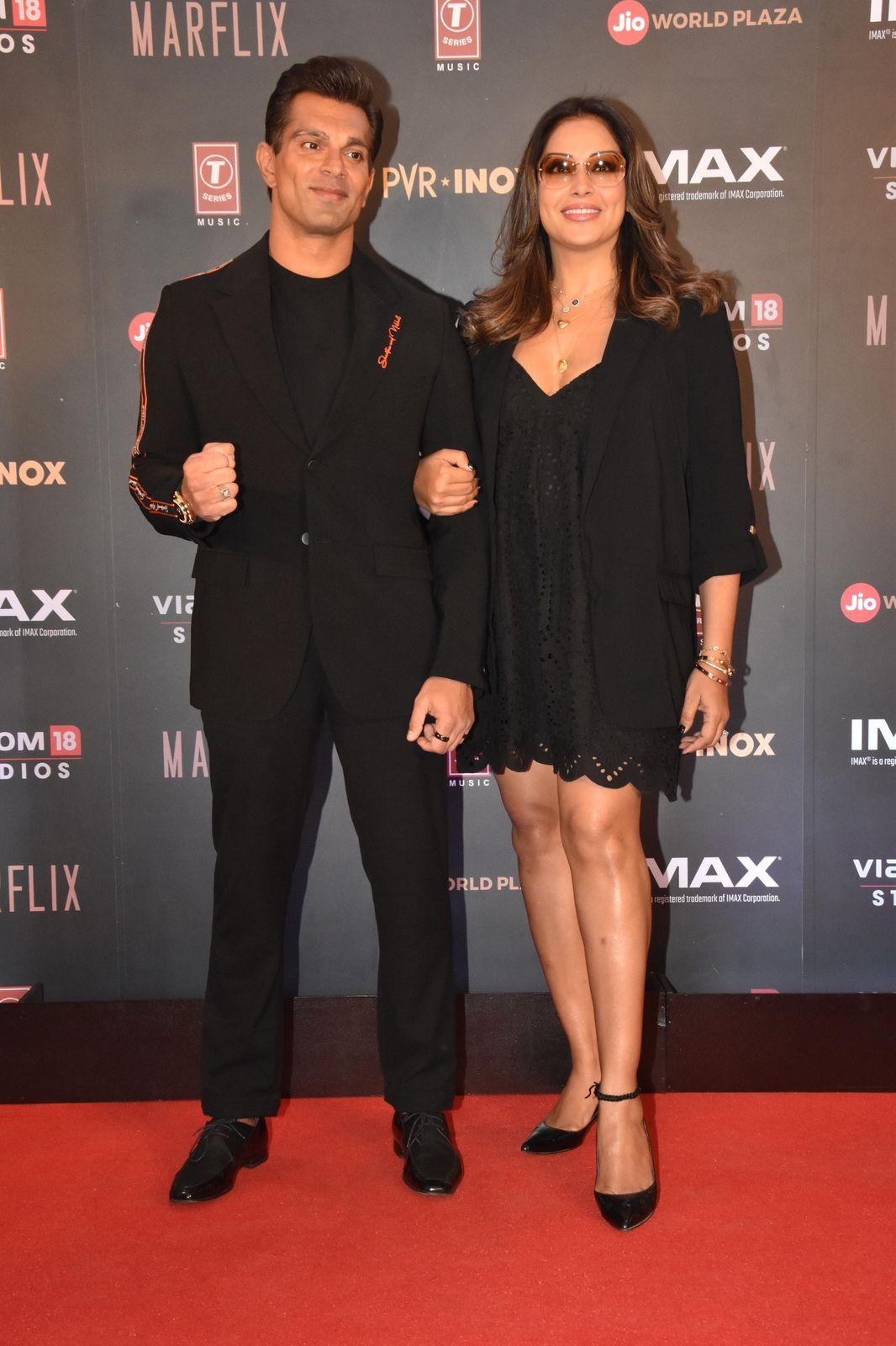 Karan Singh Grover and Bipasha Basu twinned in black as they joined their contemporaries at the movie premiere