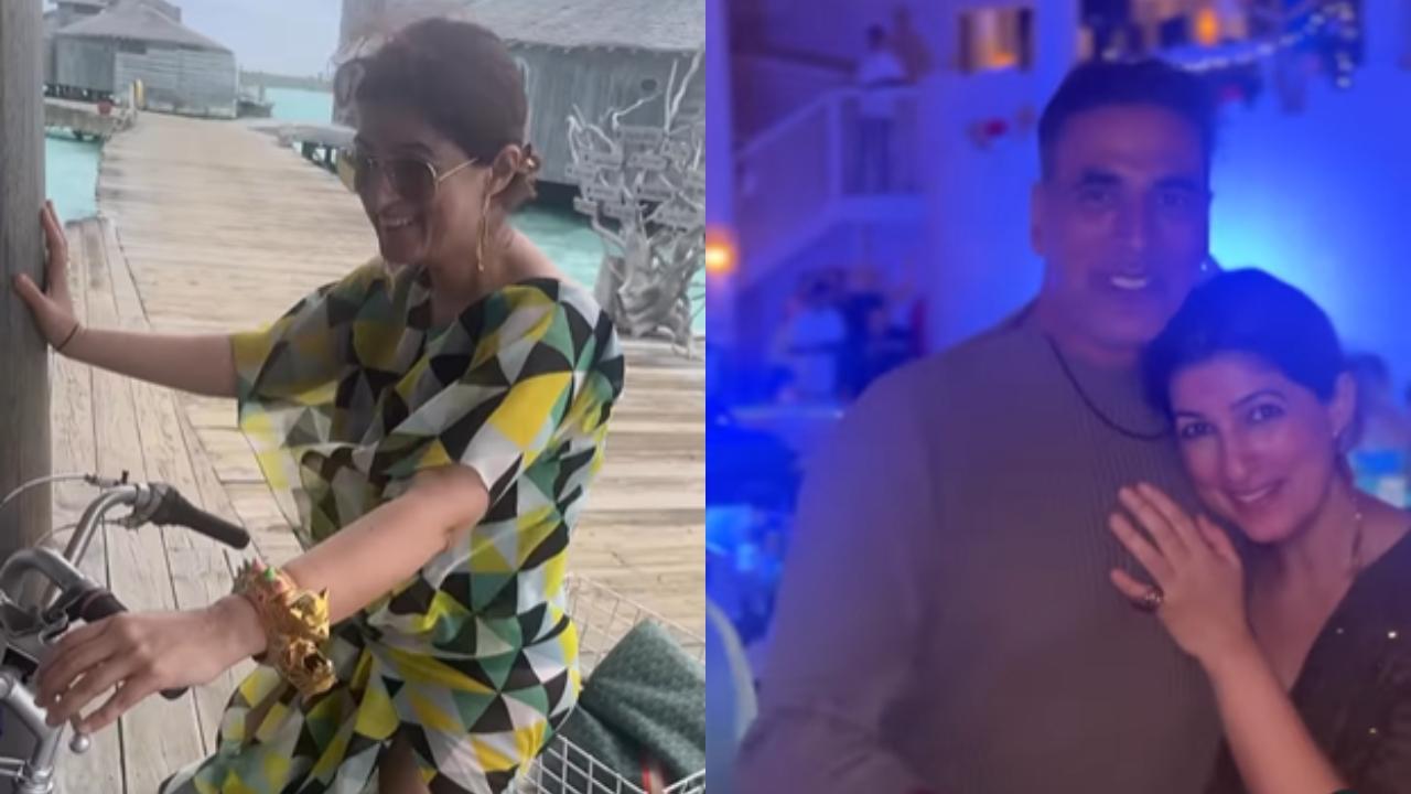 Akshay laughs as Twinkle Khanna hits a pole while cycling in Maldives, watch