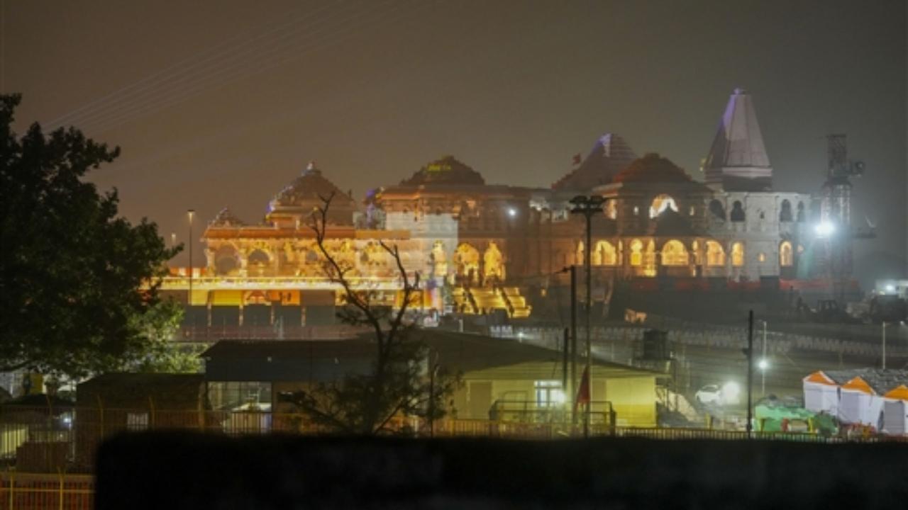 In Photos: View of Ayodhya Ram Mandir in the evening ahead of its inauguration