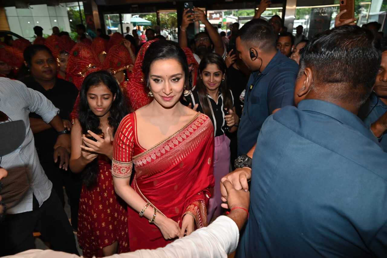 Shraddha looked gorgeous in red saree for the launch of the trailer